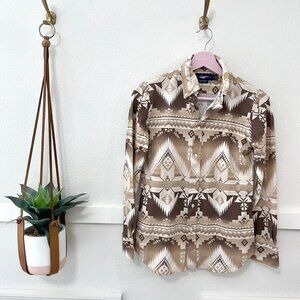 Ralph Lauren Southwestern Aztec Knit Oxford Western Shirt Women Size M